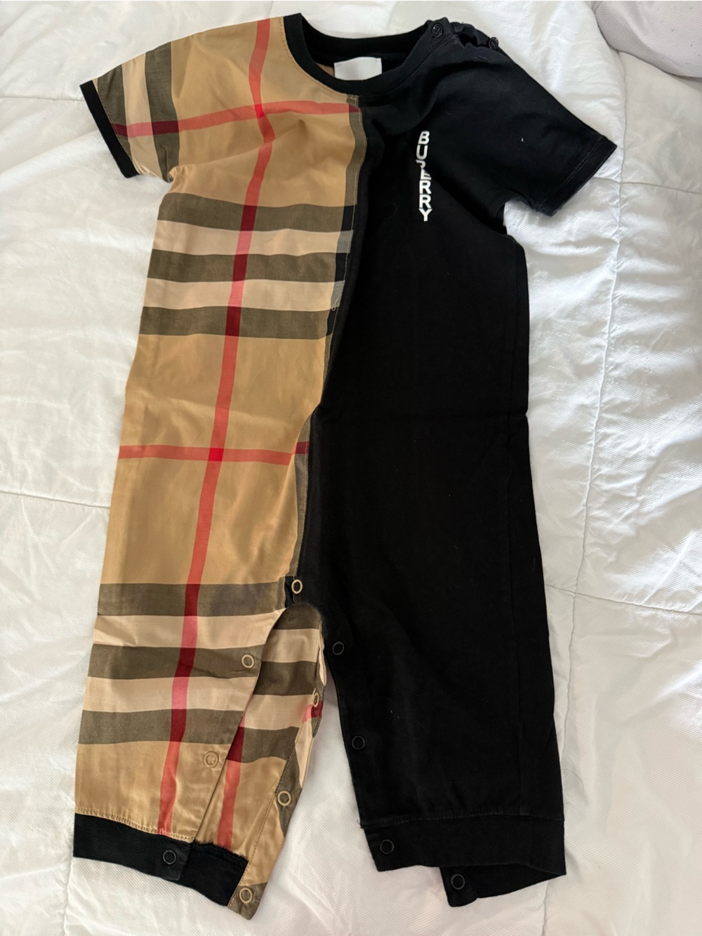 Burberry Black and Tan Plaid Two-Tone Leggings Romper